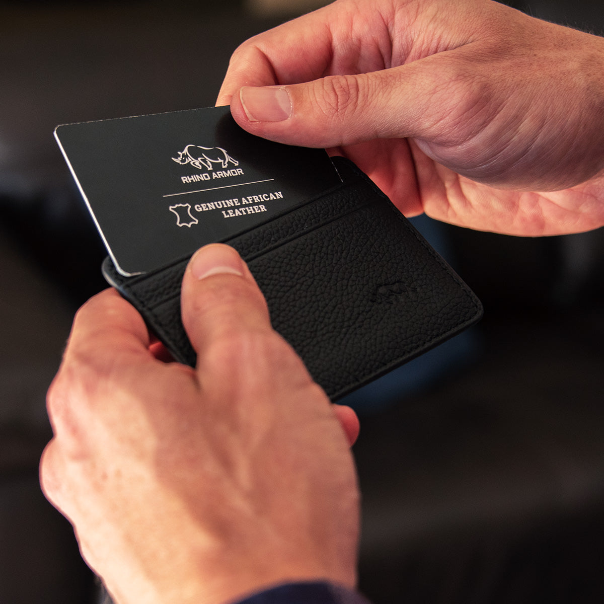 Genuine African Leather Matt Black Card And ID Holder