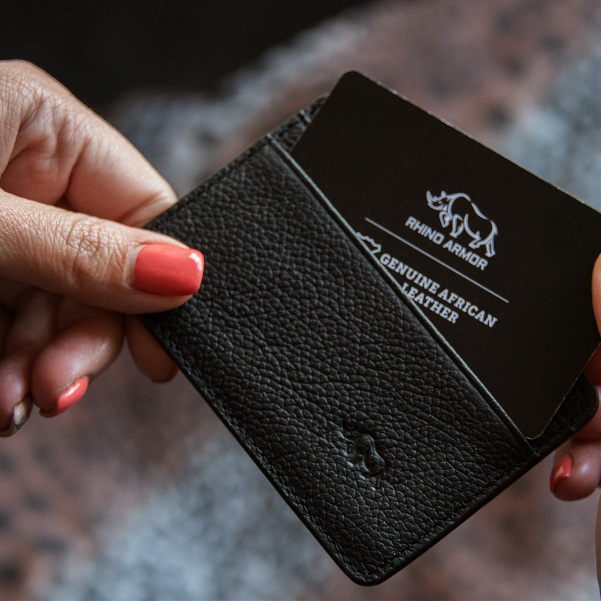 Genuine African Leather Matt Black Card And ID Holder