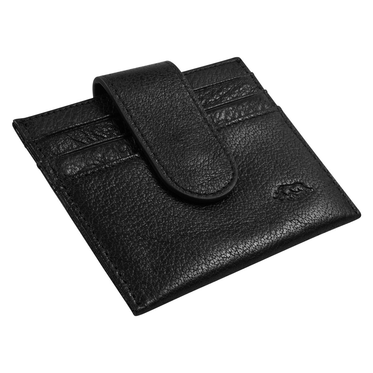 Genuine African Leather Gloss Black Wallet With Clip Closure