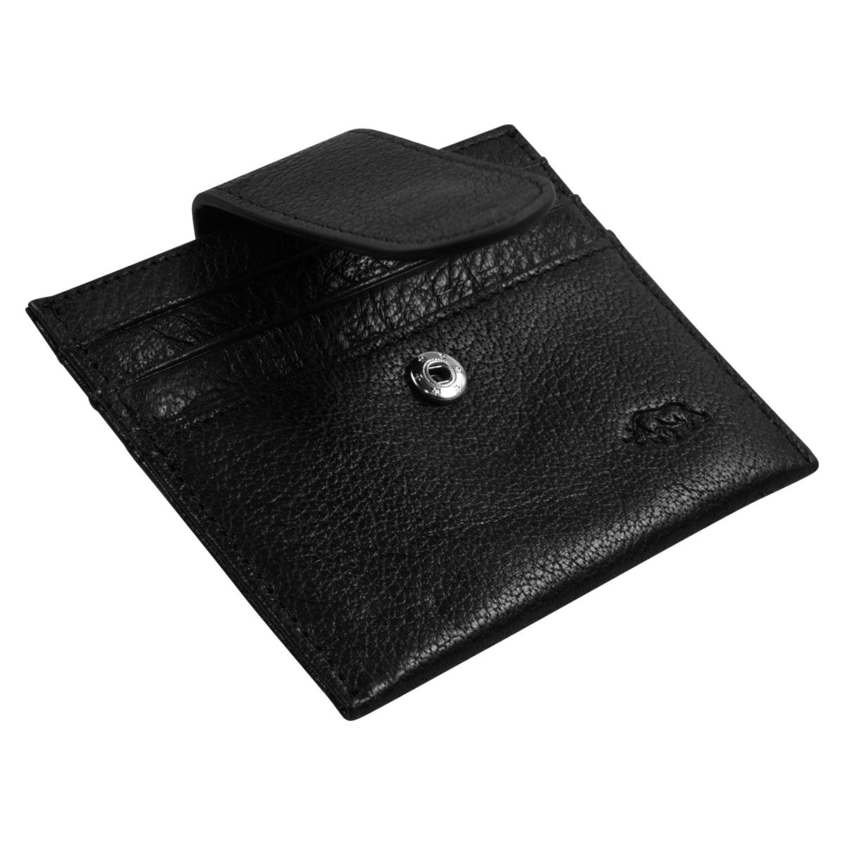 Genuine African Leather Gloss Black Wallet With Clip Closure