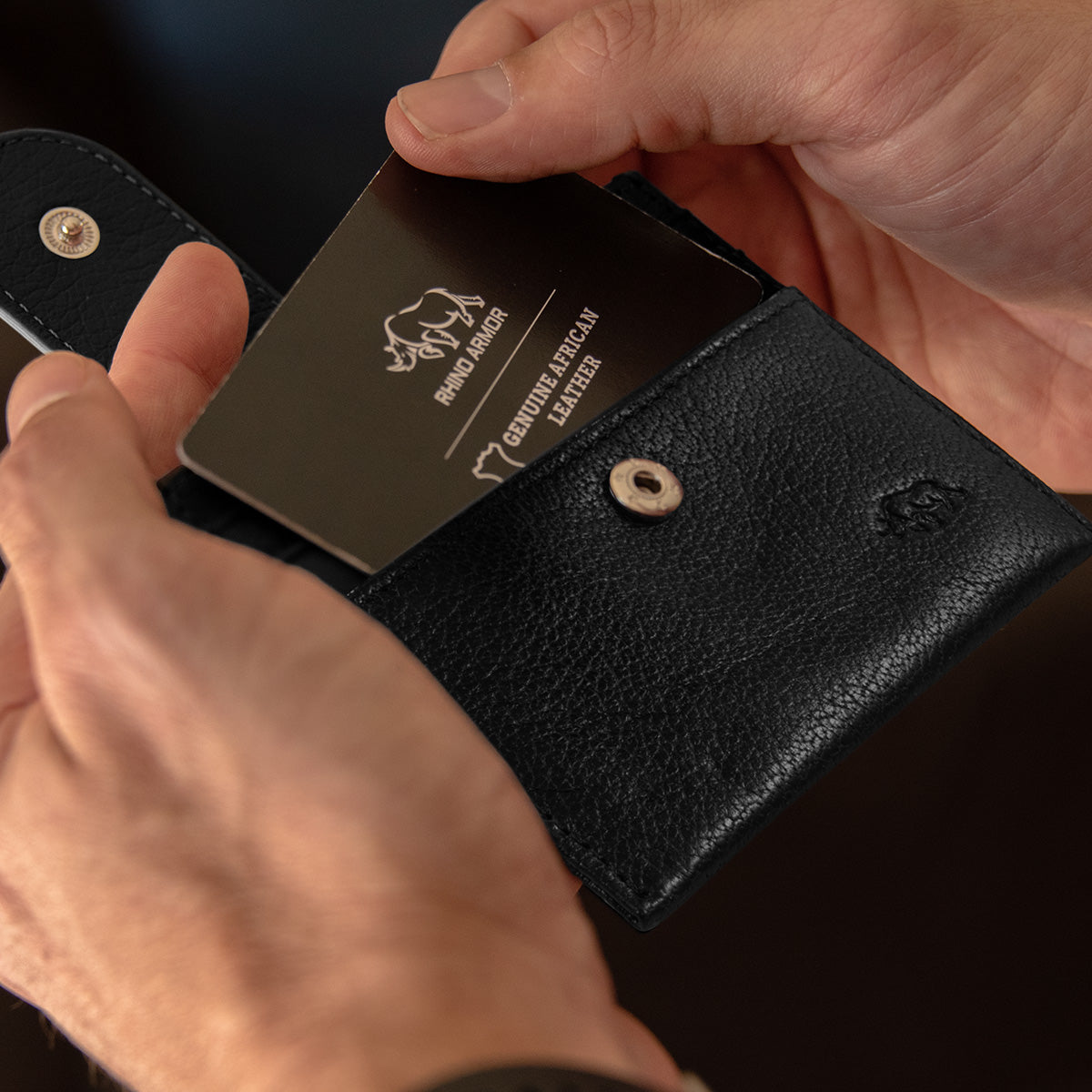 Genuine African Leather Gloss Black Wallet With Clip Closure