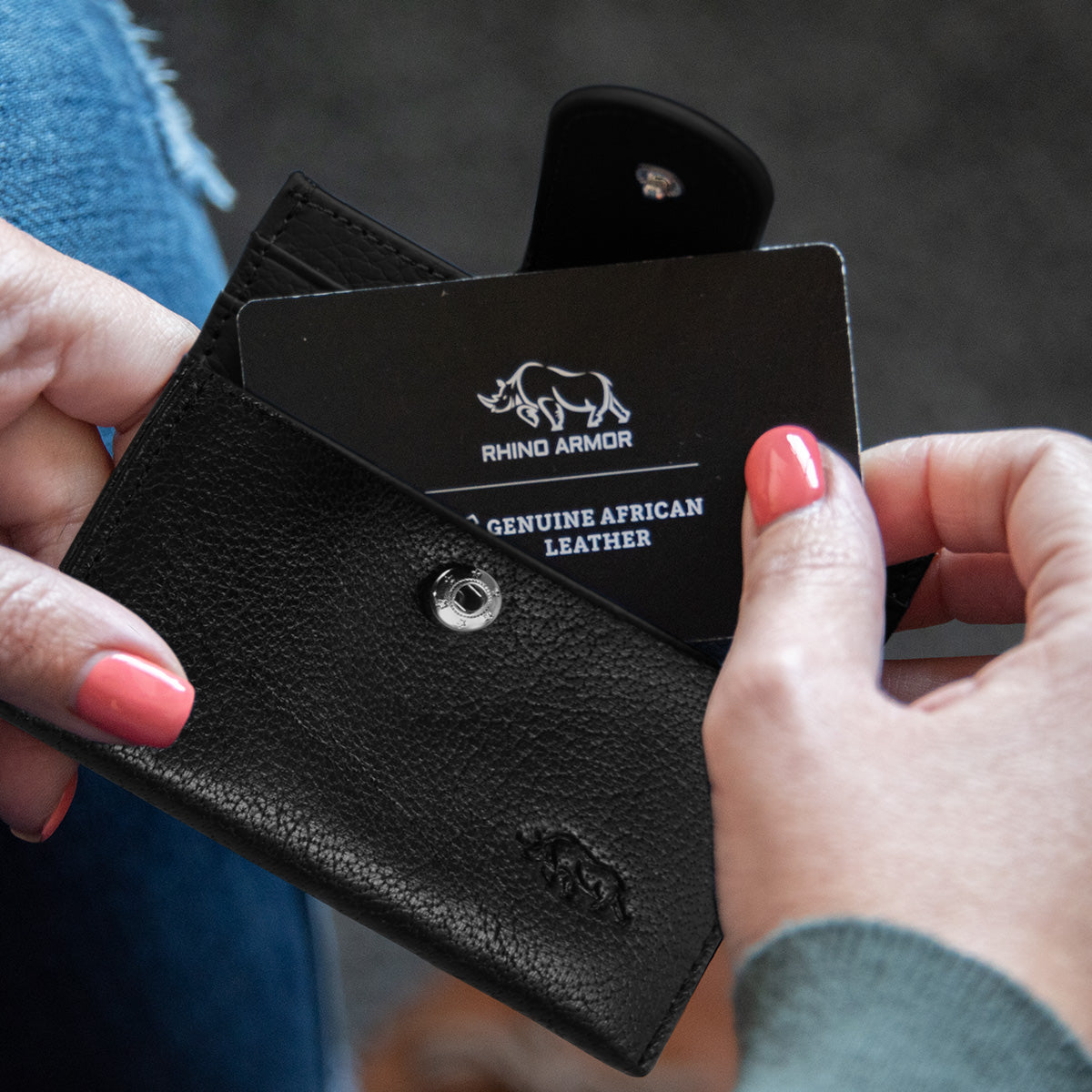 Genuine African Leather Gloss Black Wallet With Clip Closure