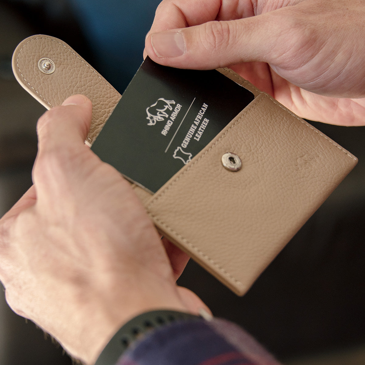 Genuine African Leather Beige Wallet With Clip Closure