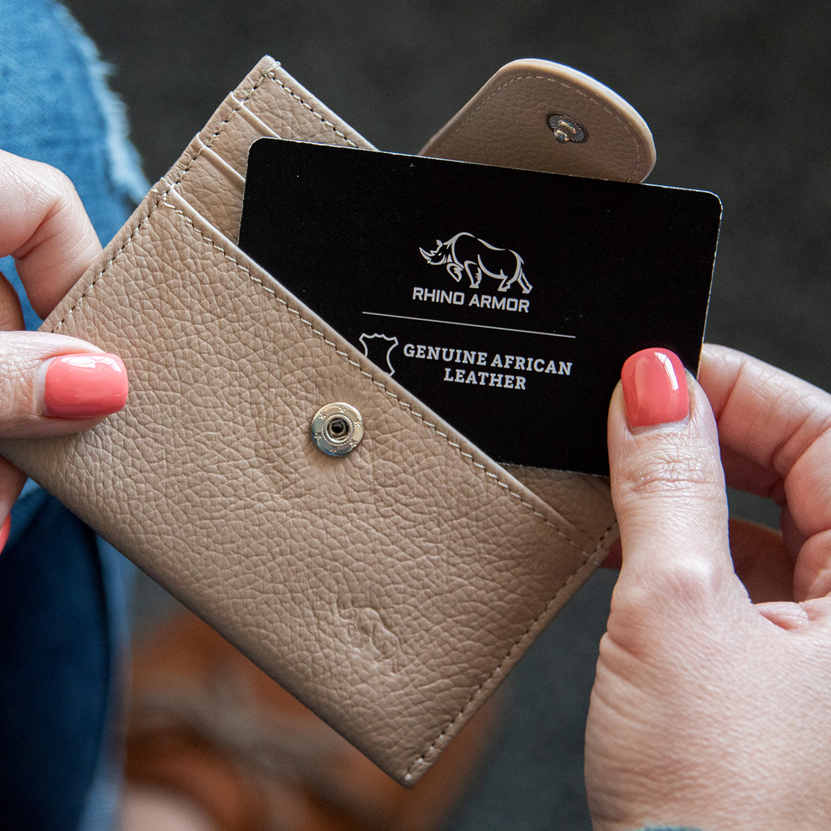 Genuine African Leather Beige Wallet With Clip Closure
