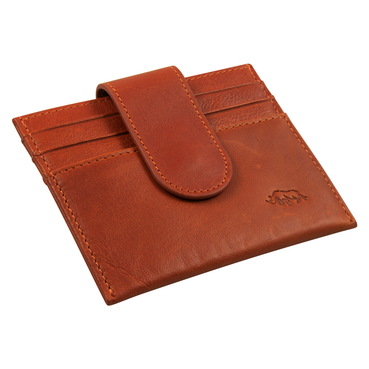 Genuine African Leather Orange Wallet With Clip Closure