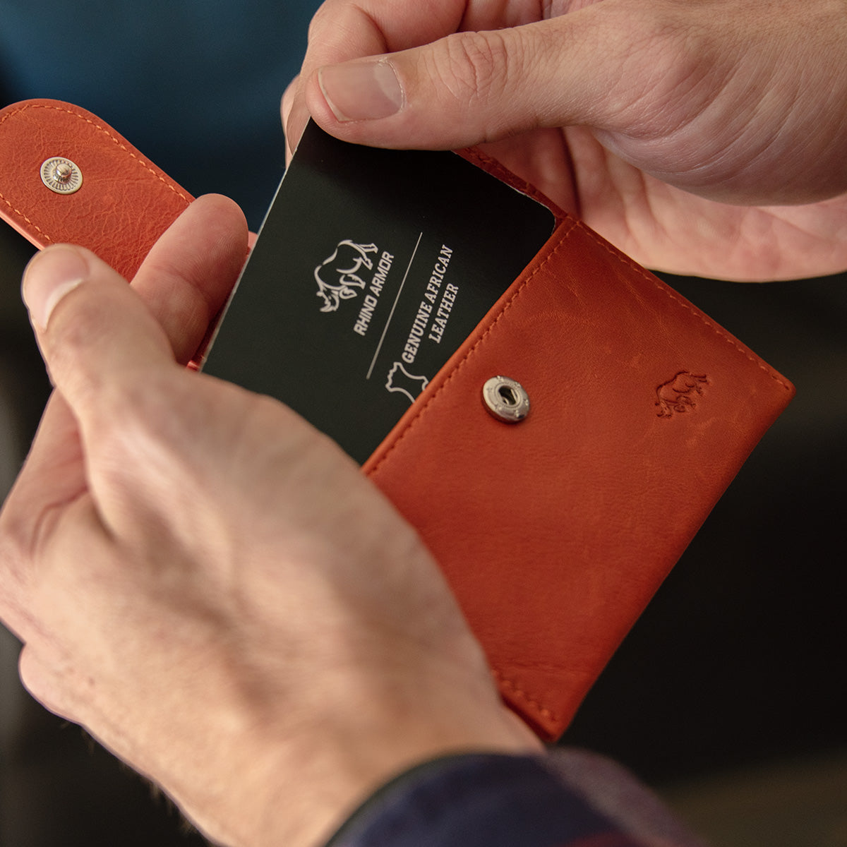 Genuine African Leather Orange Wallet With Clip Closure