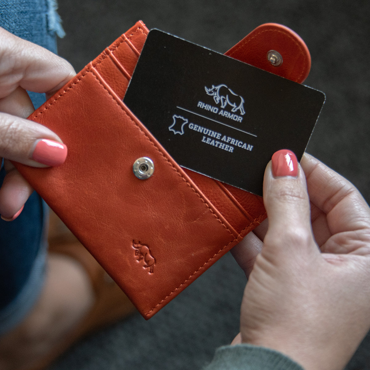 Genuine African Leather Orange Wallet With Clip Closure