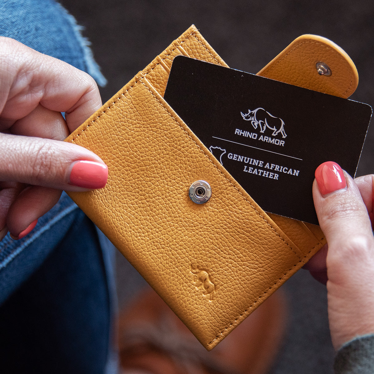 Genuine African Leather Yellow Wallet With Clip Closure