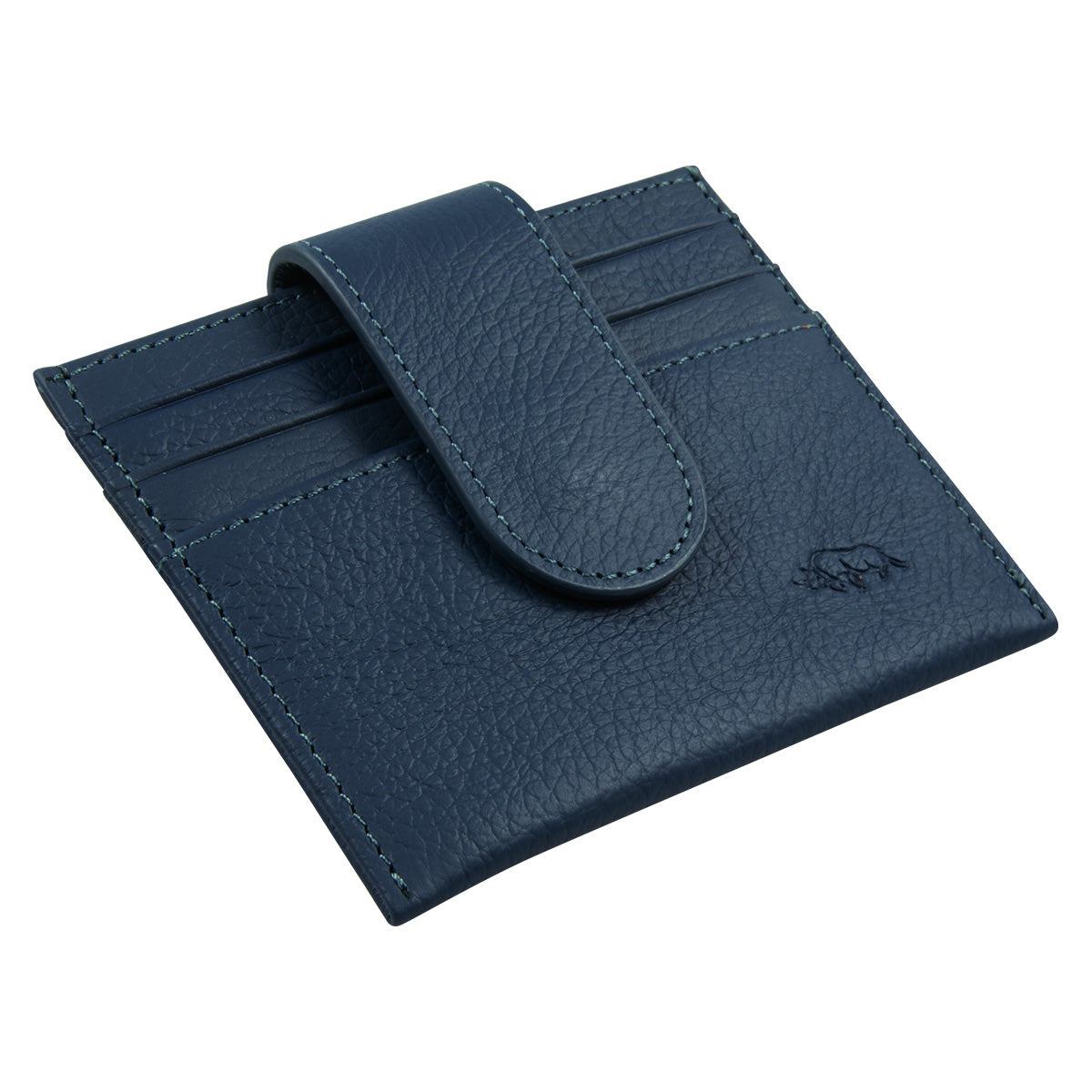 Genuine African Leather Blue Wallet With Clip Closure