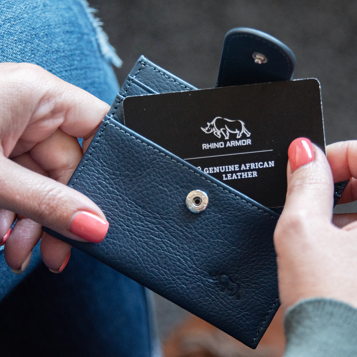 Genuine African Leather Blue Wallet With Clip Closure