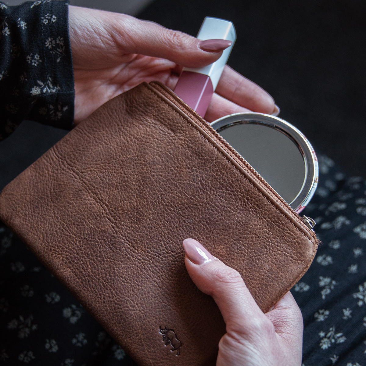 Genuine African Leather Medium Brown Coin Purse