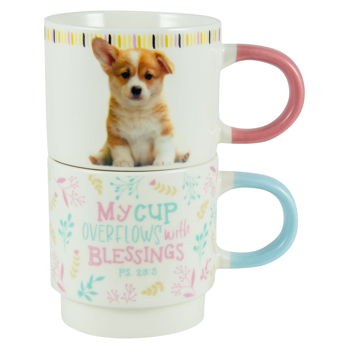 My Cup Overflows With Blessings Stackable Two Piece Ceramic Mug Set - Psalms 23:5