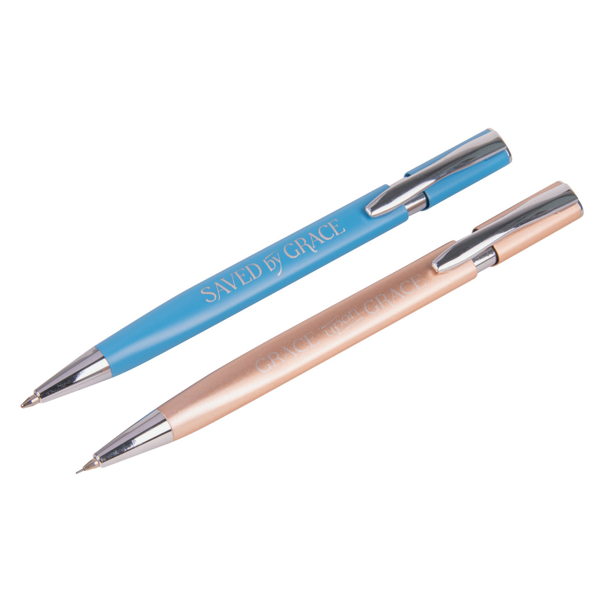 Saved by Grace & Grace Upon Grace Turquoise Pen and Rose Gold Pencil Set