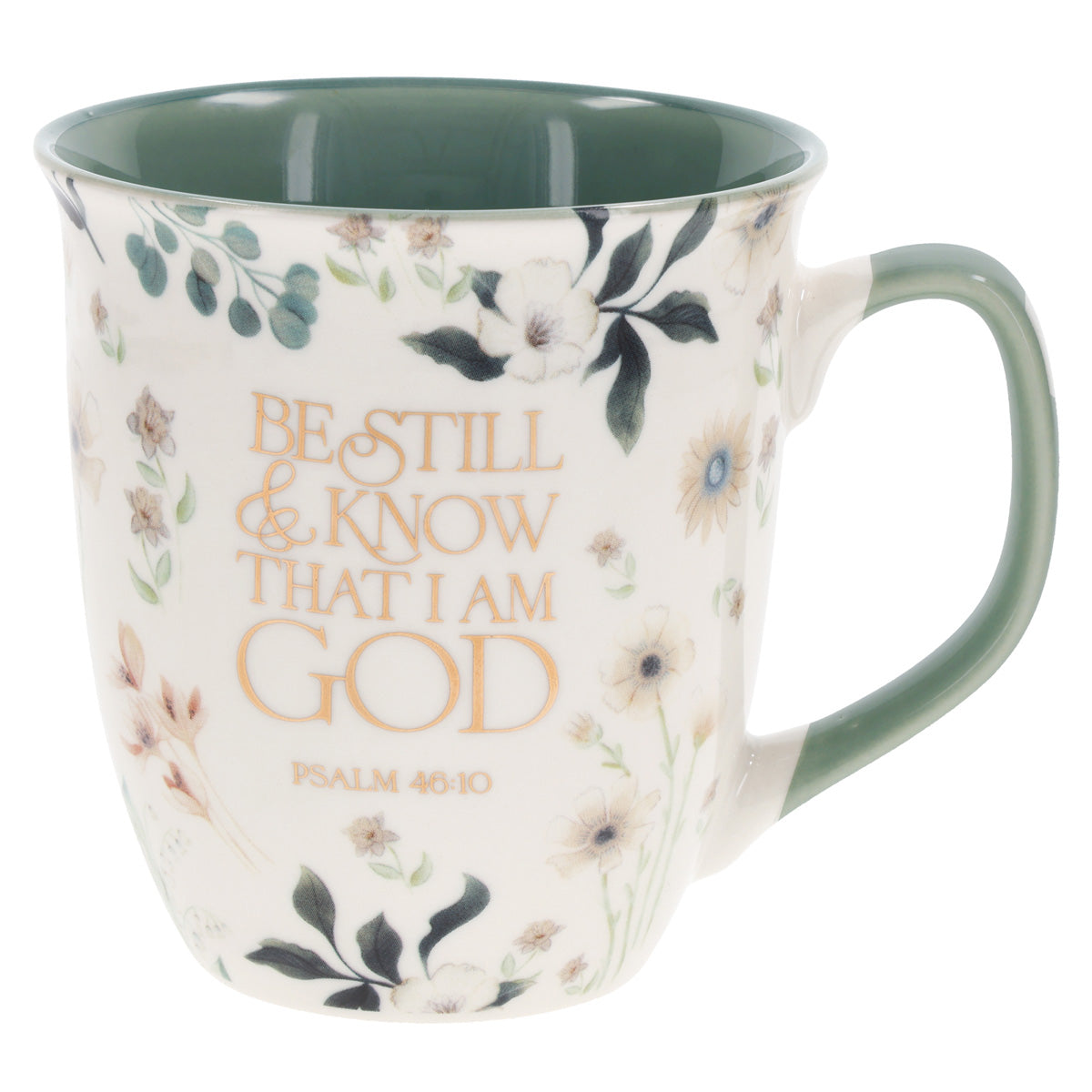 Be Still & Know that I Am God Ceramic Mug with Green Interior