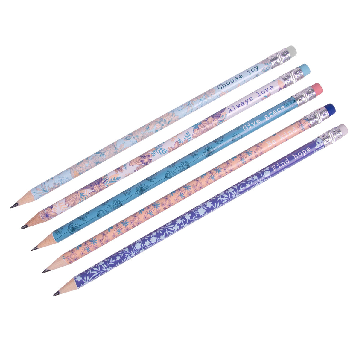 Floral Blue and Peach Tub of 50 Pencils