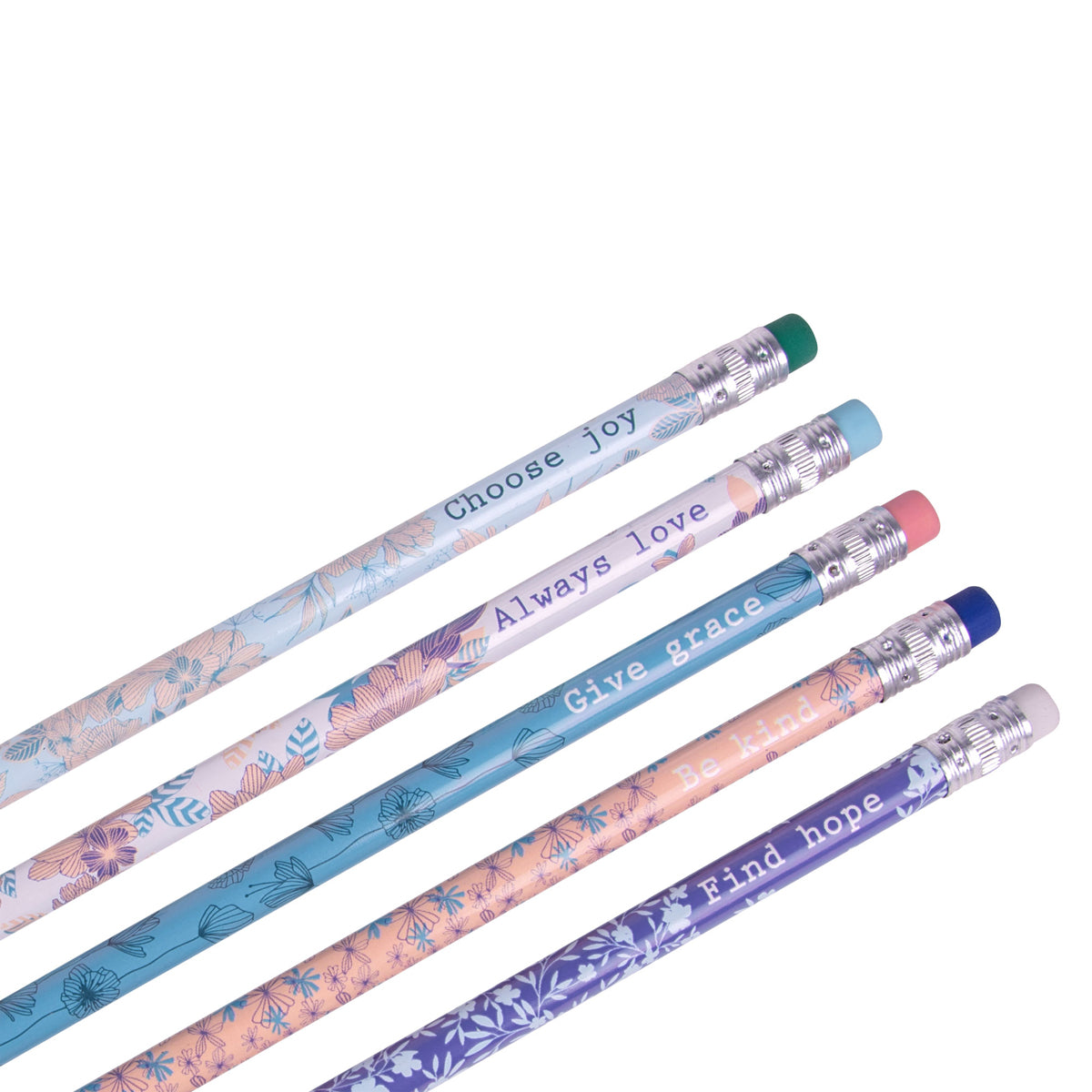 Floral Blue and Peach Tub of 50 Pencils