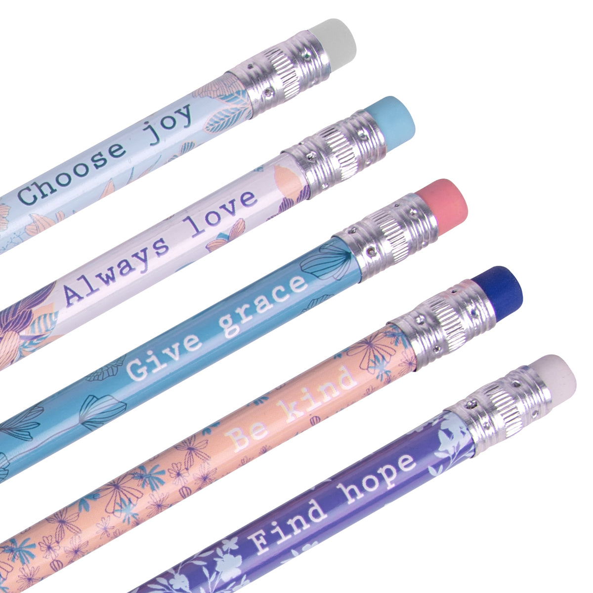 Floral Blue and Peach Tub of 50 Pencils
