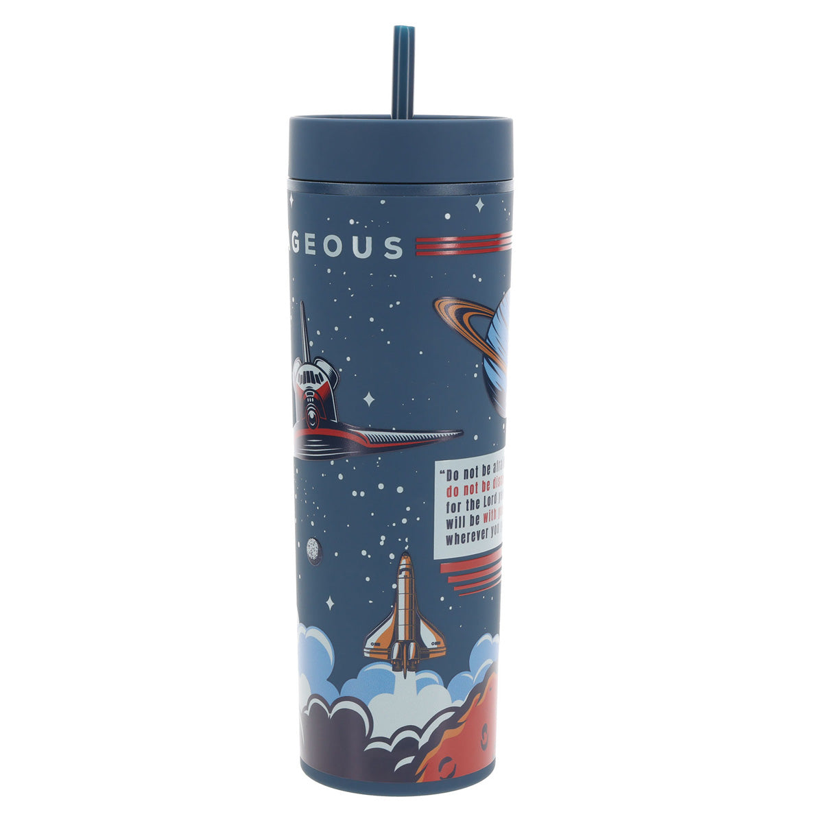 Strong and Courageous Navy Blue Plastic Travel Tumbler with Straw