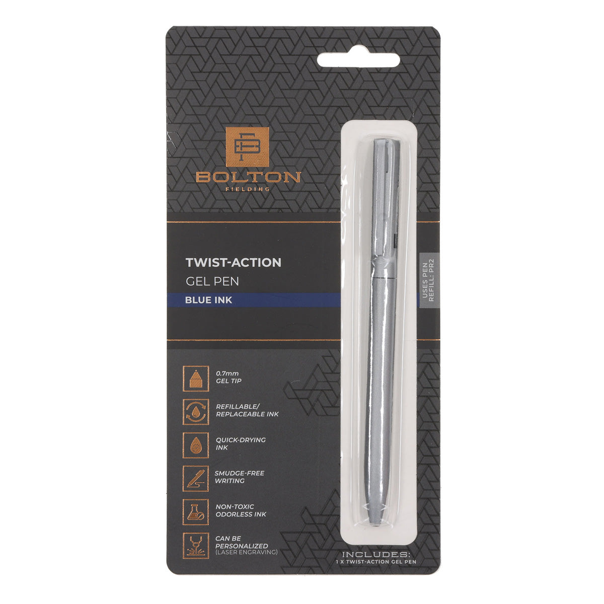 Bolton Grey Twist-Action Gel Pen with Blue Ink