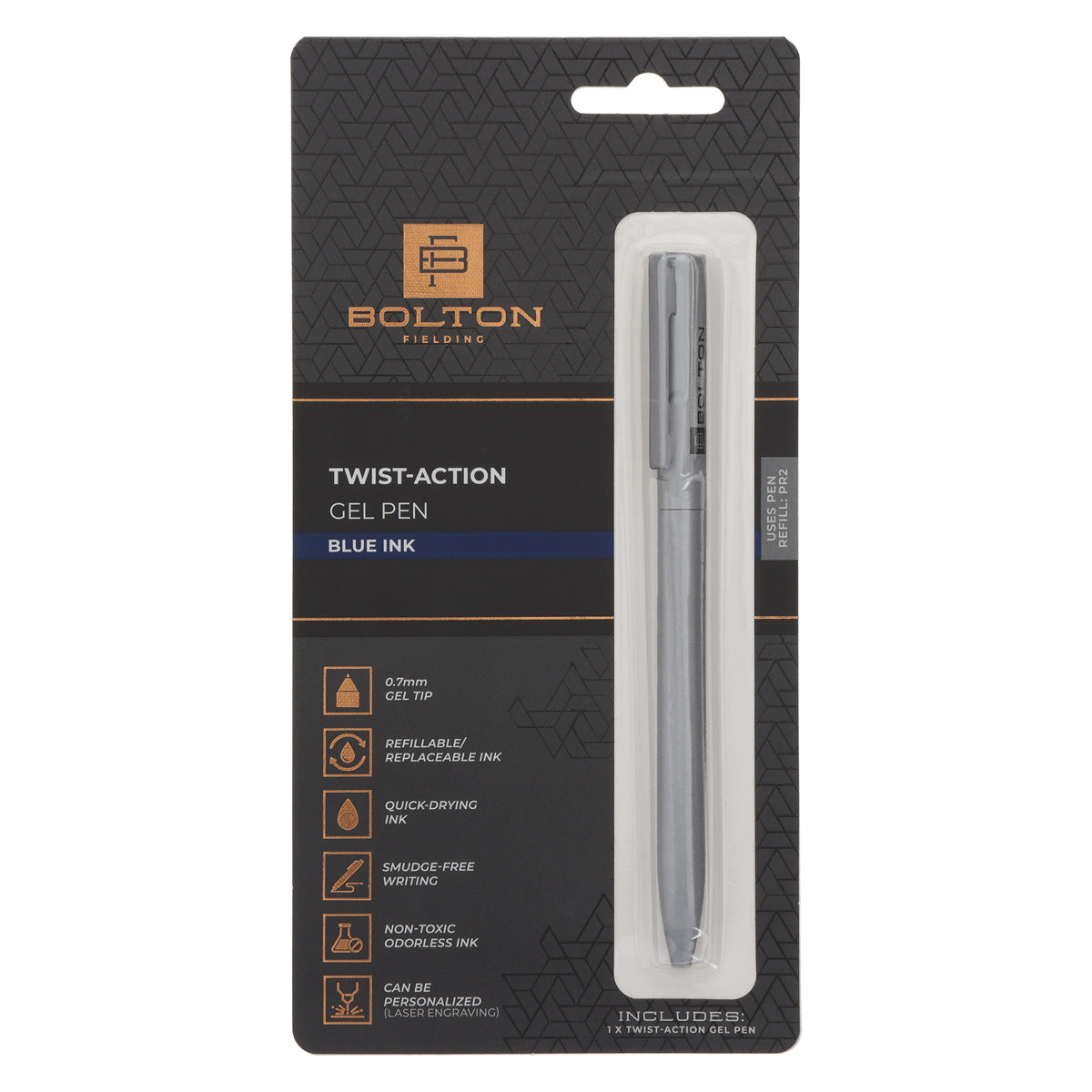 Bolton Grey Twist-Action Gel Pen with Blue Ink
