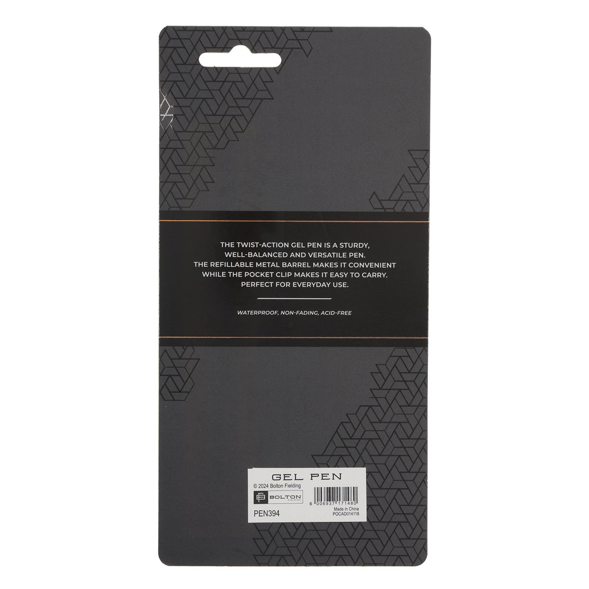 Bolton Black Twist-Action Gel Pen with Blue Ink