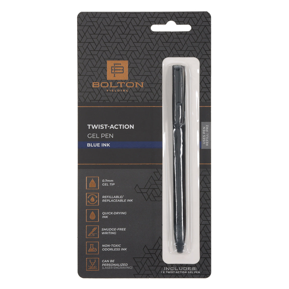 Bolton Black Twist-Action Gel Pen with Blue Ink