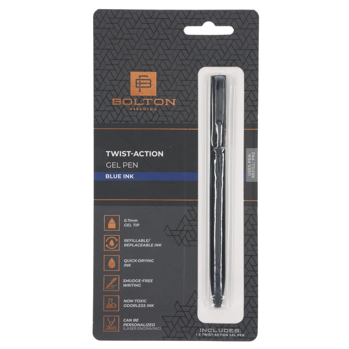 Bolton Black Twist-Action Gel Pen with Blue Ink