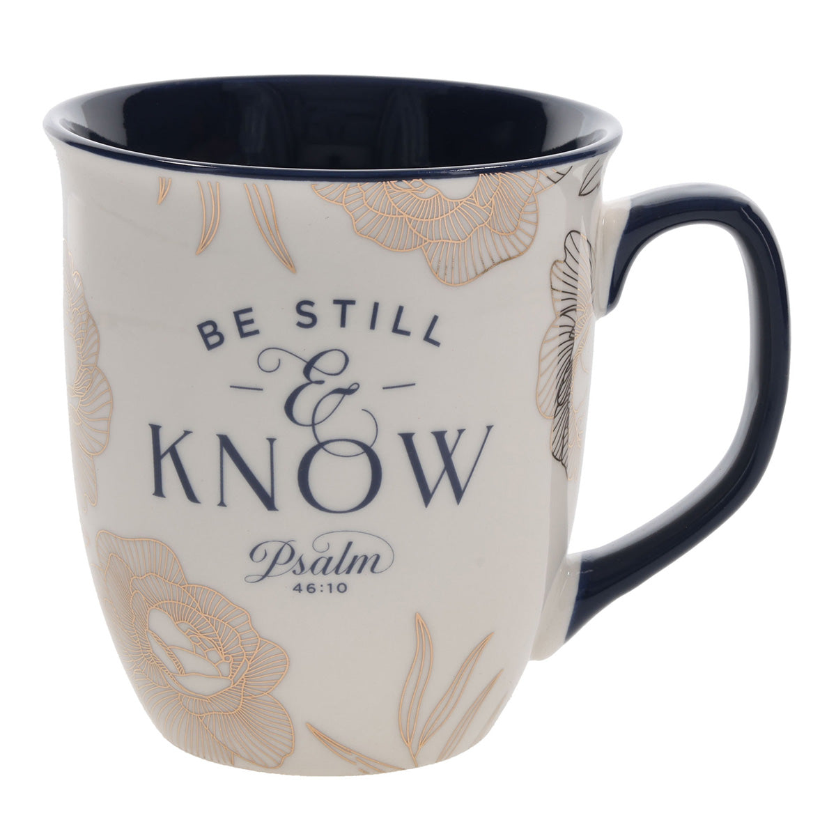Be Still and Know Ceramic Mug with Navy Blue Interior
