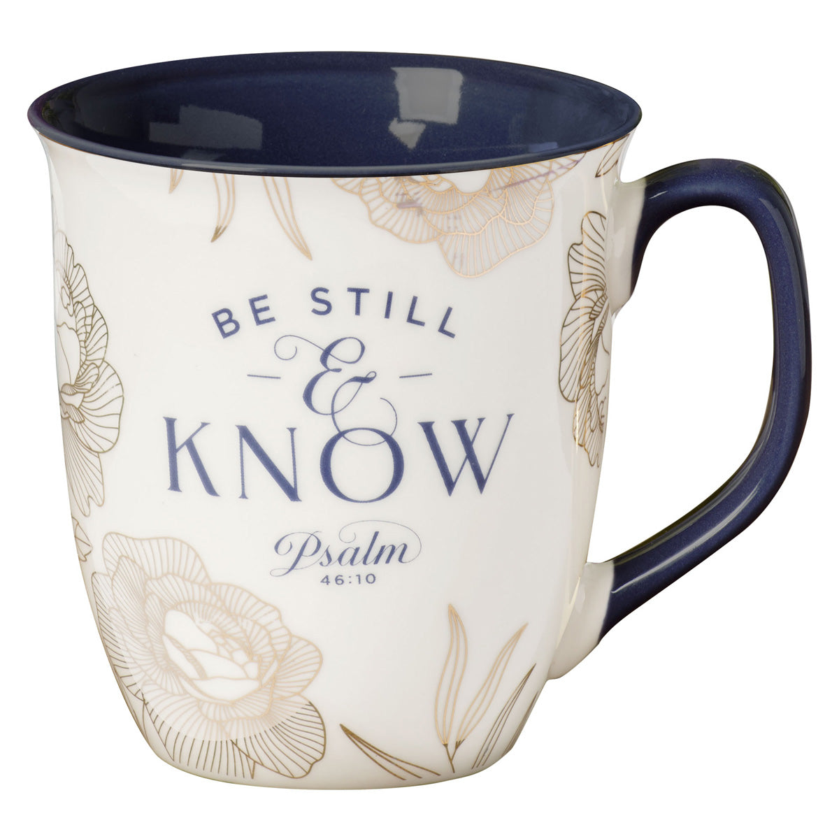 Be Still and Know Ceramic Mug with Navy Blue Interior