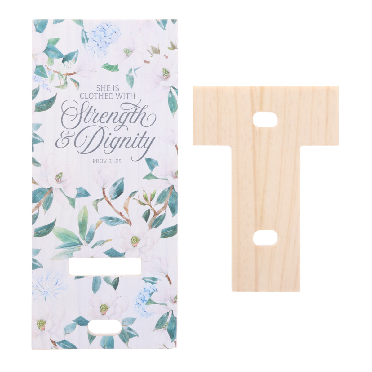 She Is Clothed with Strength and Dignity Wooden Phone Stand