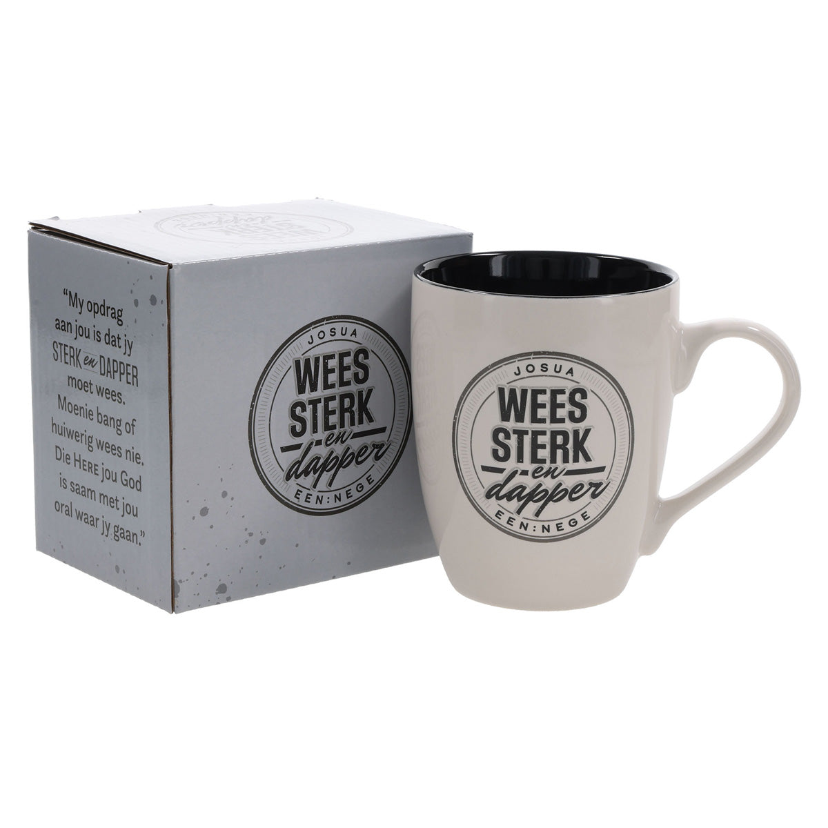 Wees Sterk en Dapper Afrikaans Ceramic Mug with Black Interior