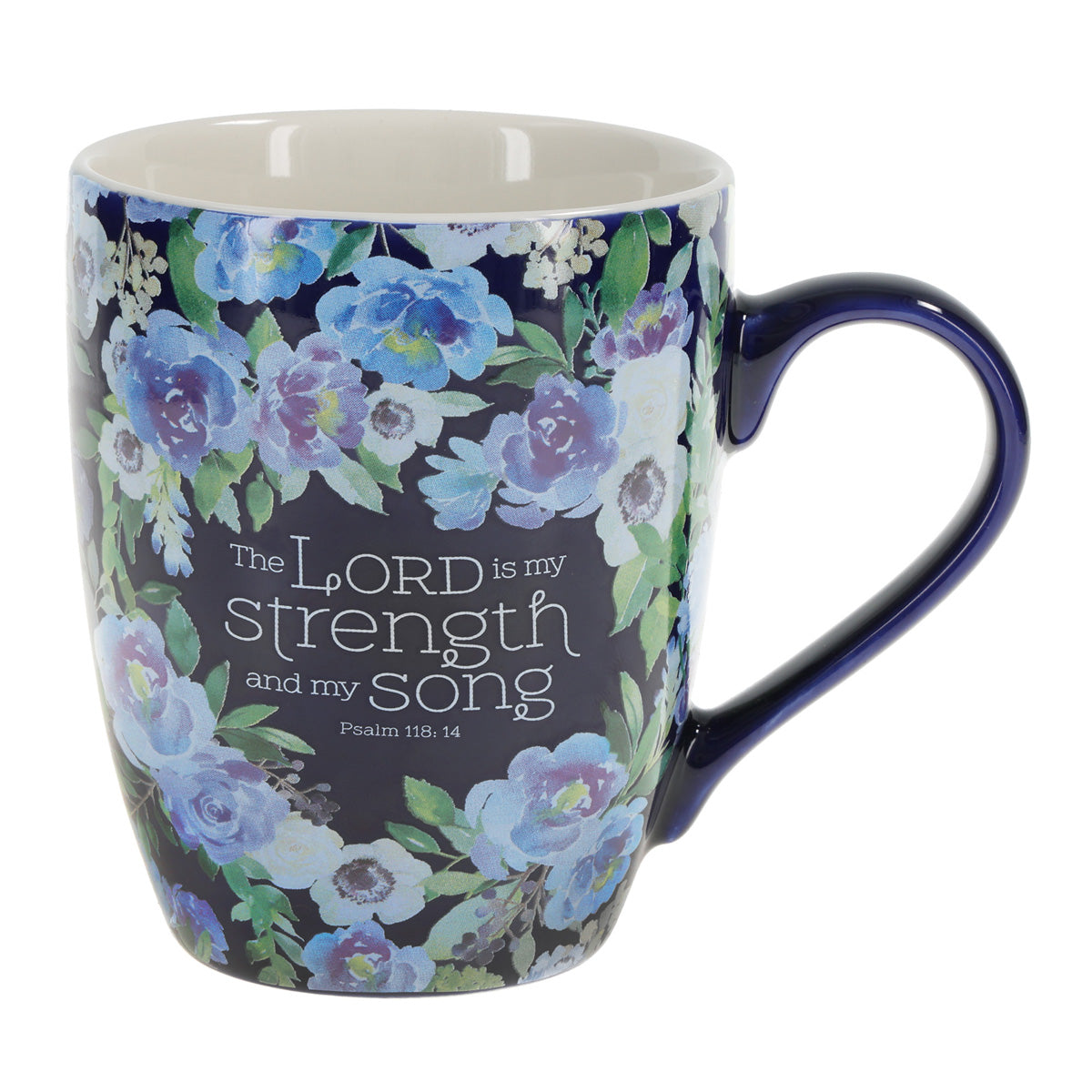 The Lord Is My Strength and My Song Blue Floral Ceramic Mug