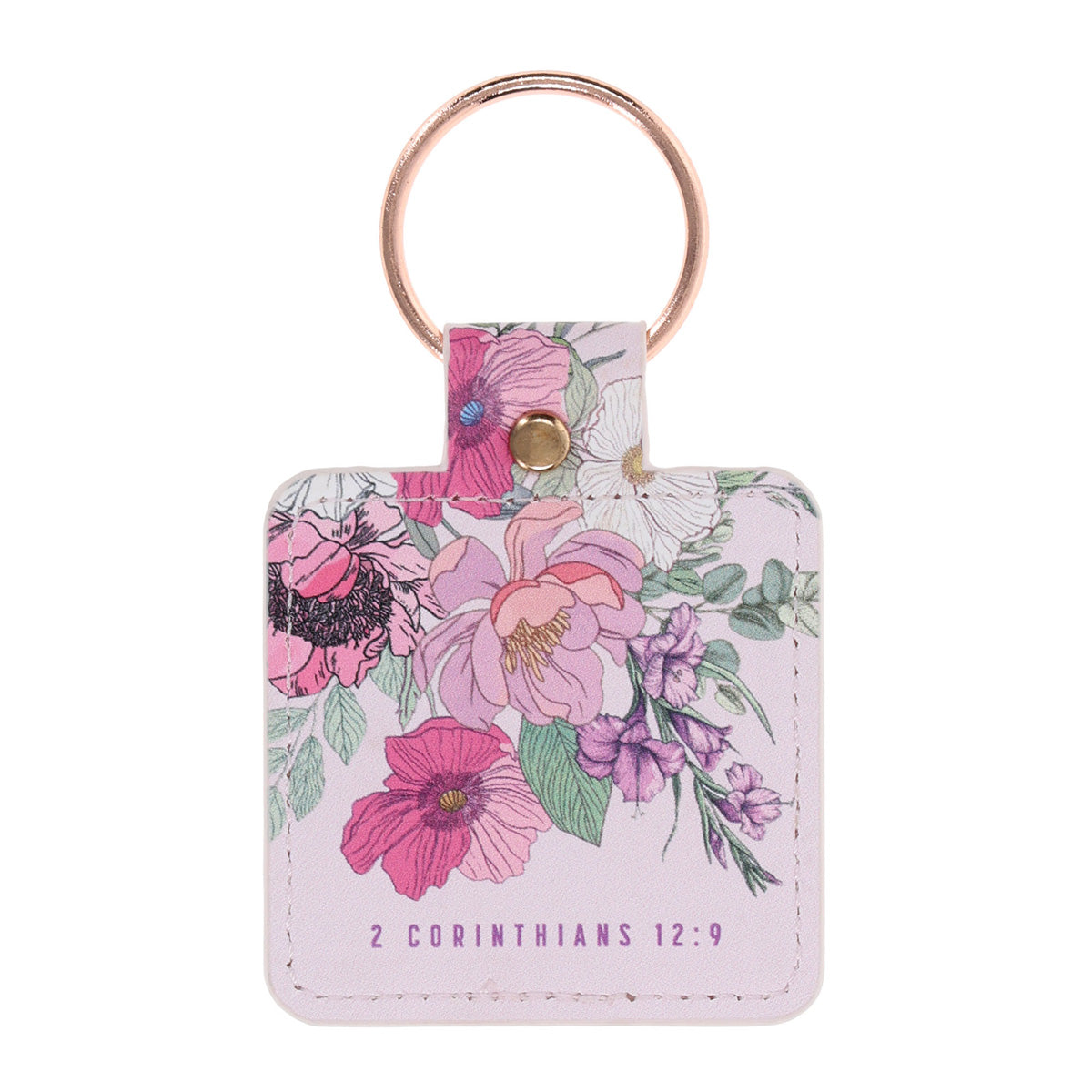 Bloom in His Grace Faux Leather Keychain