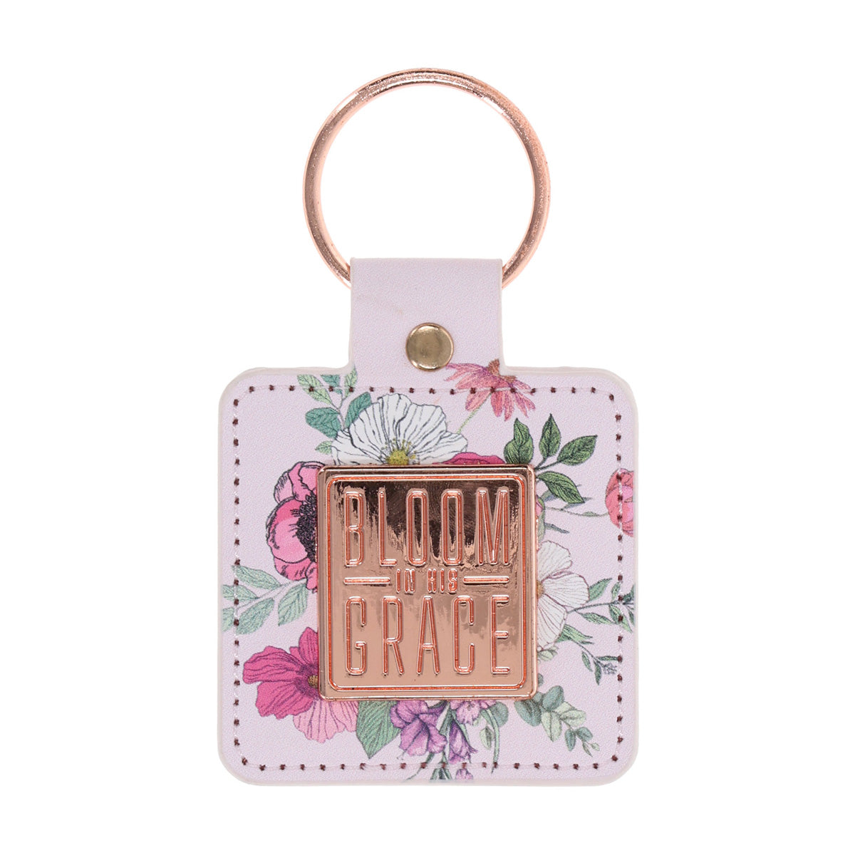 Bloom in His Grace Faux Leather Keychain