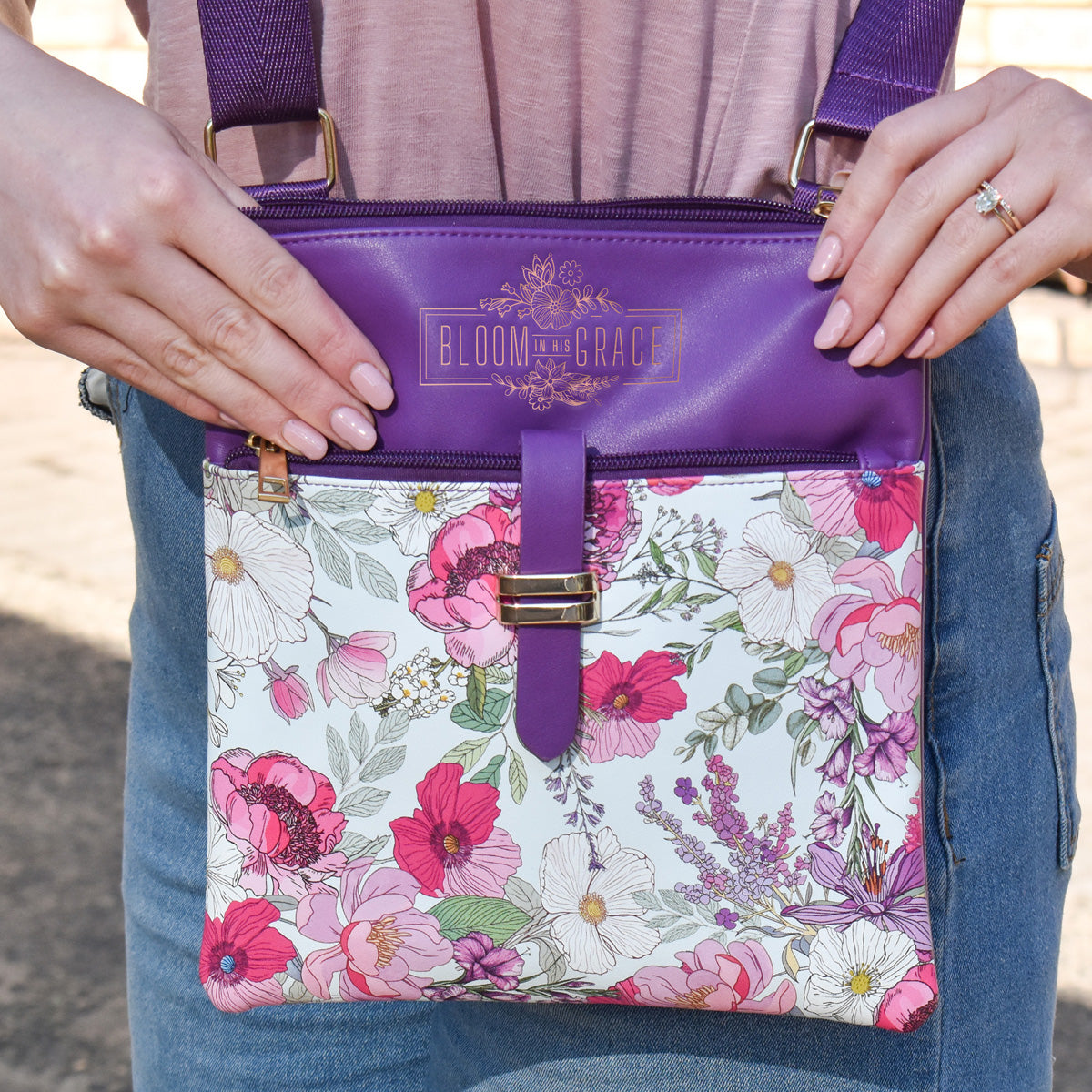 Bloom in His Grace Faux Leather Sling Bag