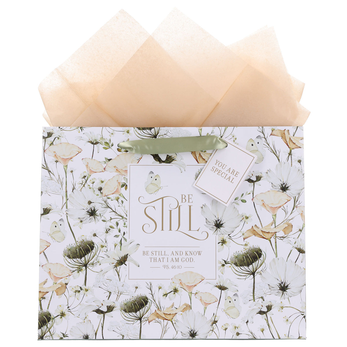 Be Still Green Floral Landscape Gift Bag with Gift Tag