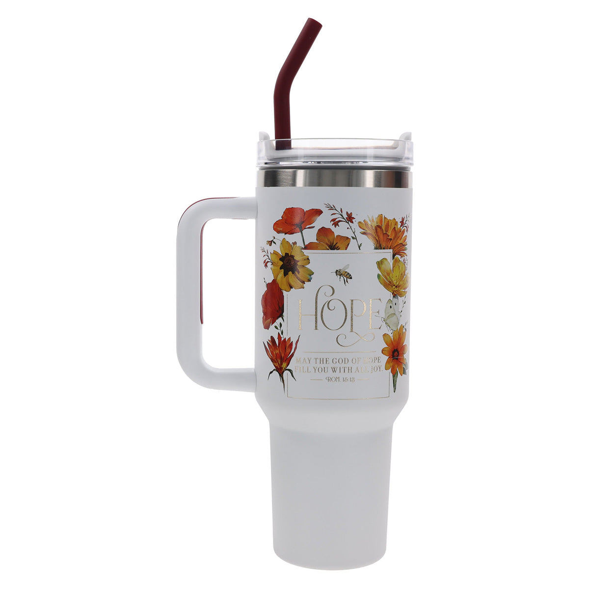 Travel Mug - May the God of Hope (Stainless Steel, Large, Handle & Straw)