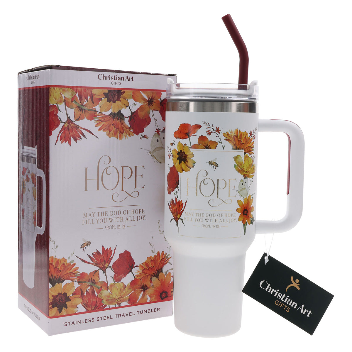 Travel Mug - May the God of Hope (Stainless Steel, Large, Handle & Straw)