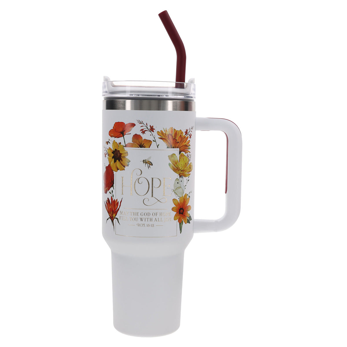 Travel Mug - May the God of Hope (Stainless Steel, Large, Handle & Straw)