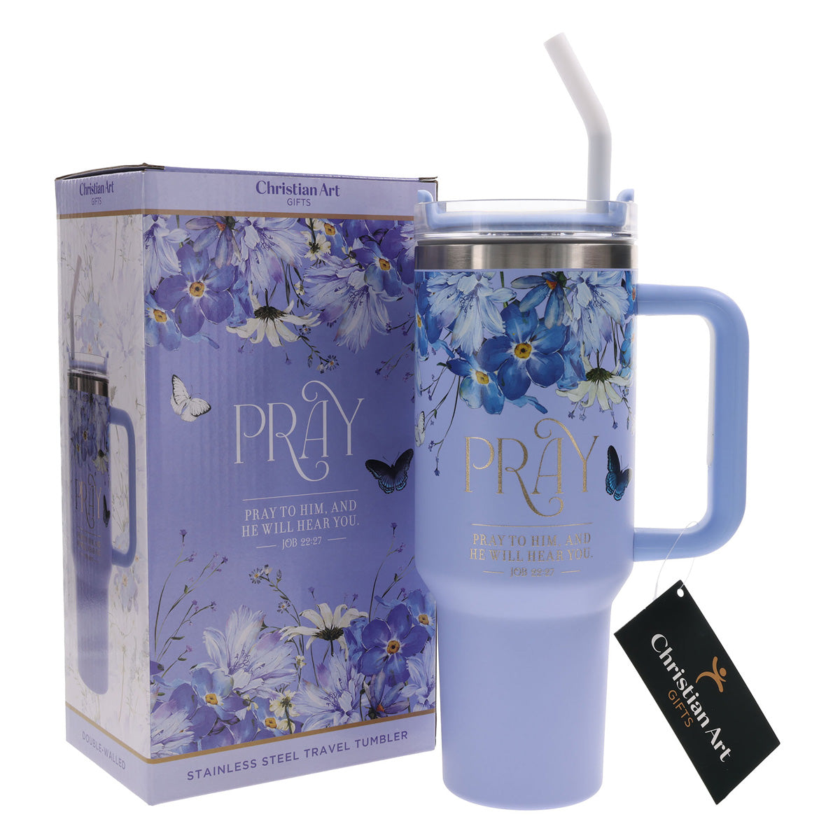 Travel Mug - Pray to Him (Stainless Steel, Large, Handle & Straw)
