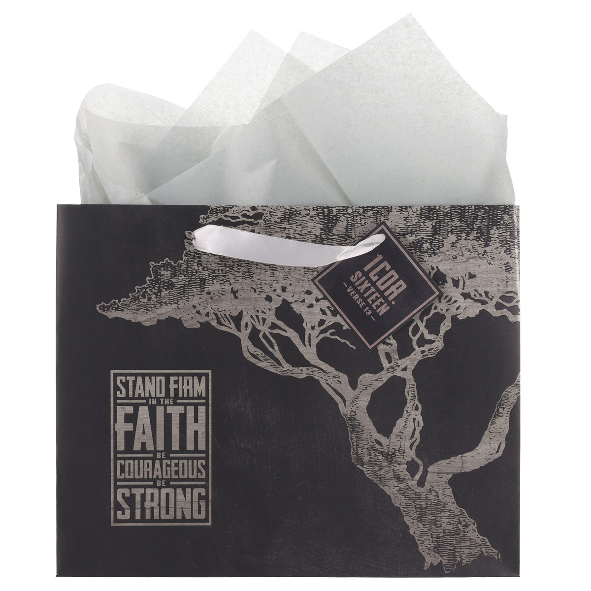 Stand Firm in the Faith, Be Courageous, Be Strong Large Landscape Gift Bag with Gift Tag