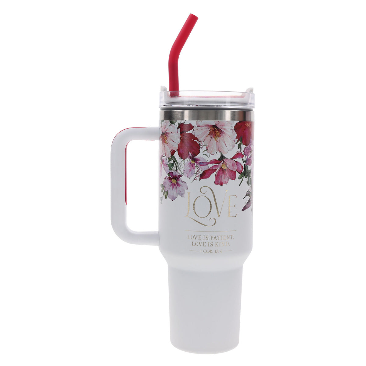 Love Is Patient, Love Is Kind Stainless Steel Mug with Handle and Straw