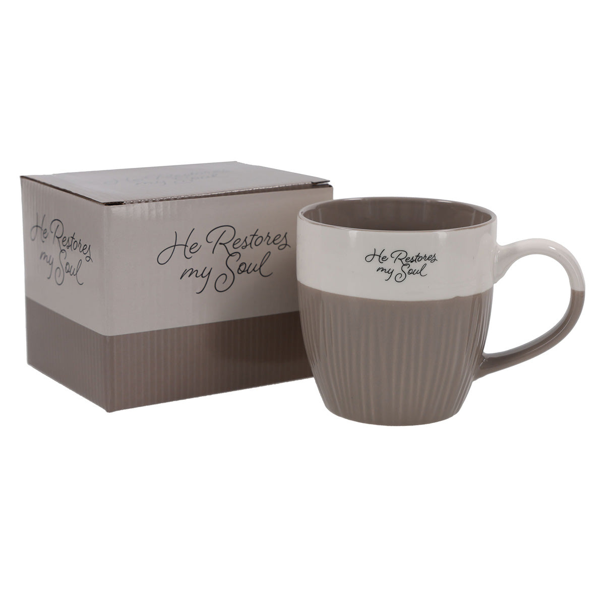 He Restores My Soul Taupe Ceramic Mug