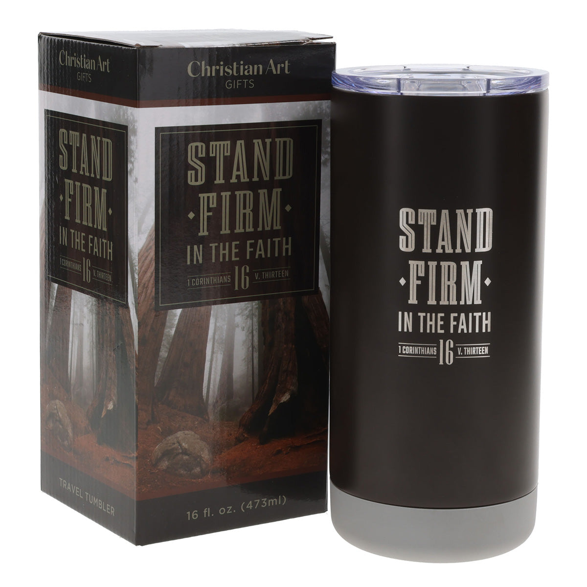 Travel Mug - Stand Firm in the Faith (Stainless Steel, Brown)