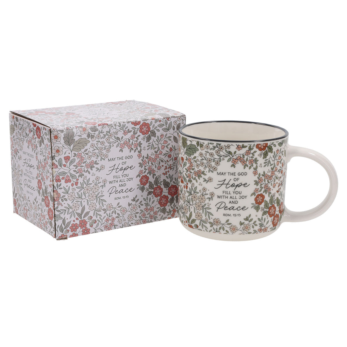 May the God of Hope Fill You with All Joy and Peace Floral Ceramic Mug