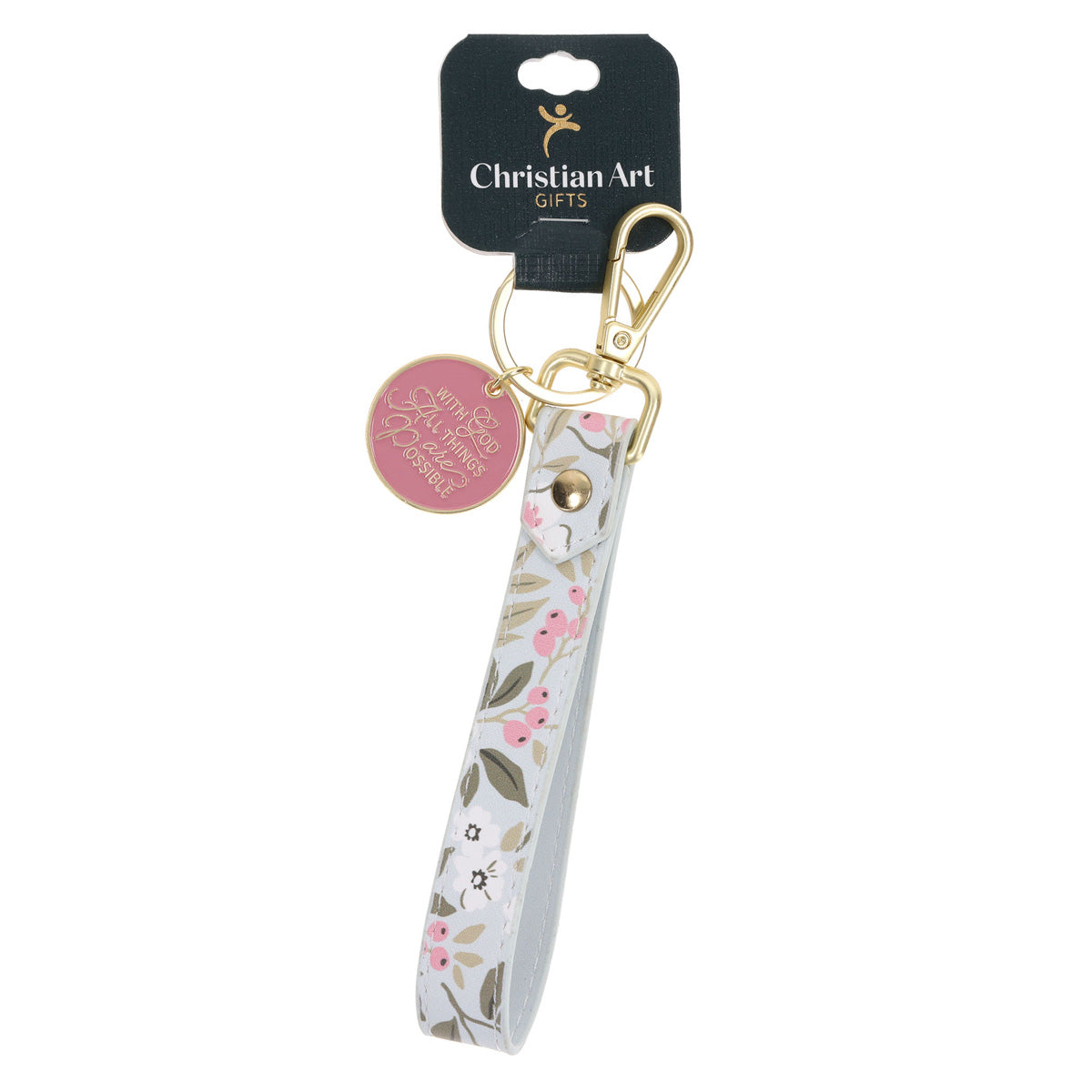 With God All Things are Possible Faux Leather Wristlet Keychain with Charm