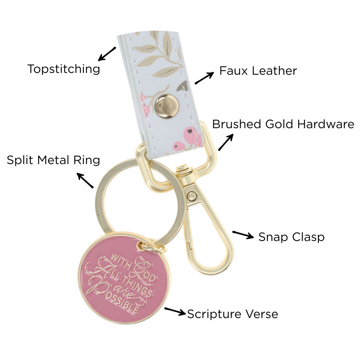 With God All Things are Possible Faux Leather Wristlet Keychain with Charm
