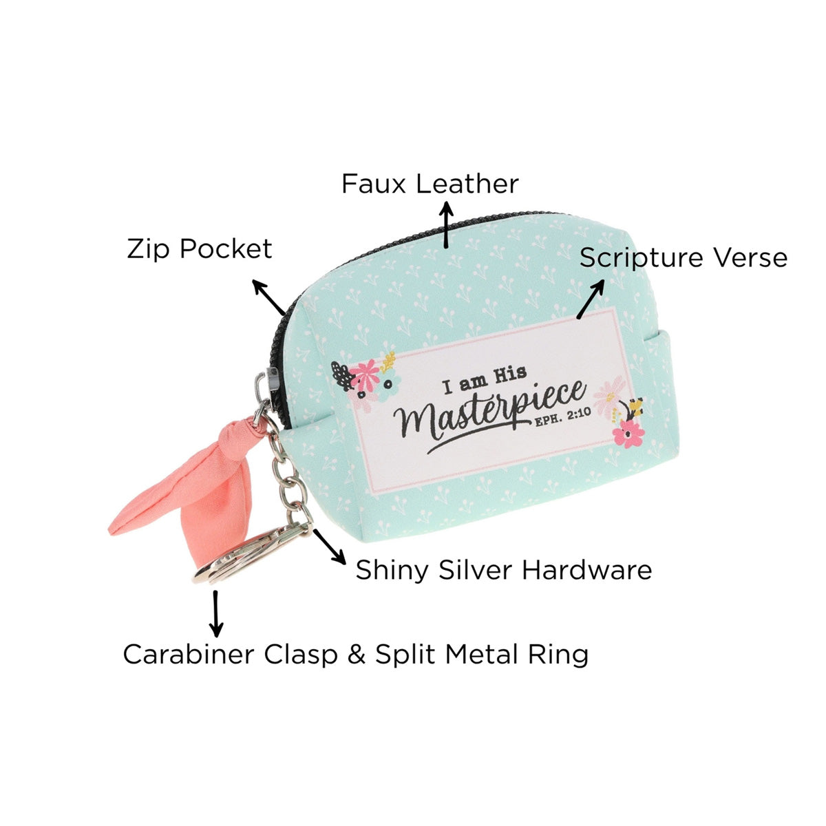 I Am His Masterpiece Faux Leather Pouch Keychain