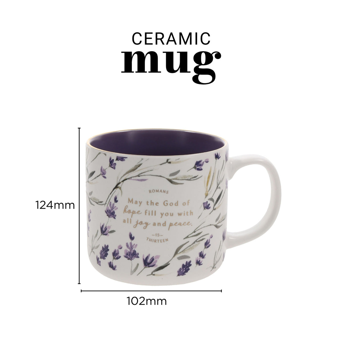 May the God of Hope Fill You with All Joy and Peace Ceramic Mug with Purple Interior