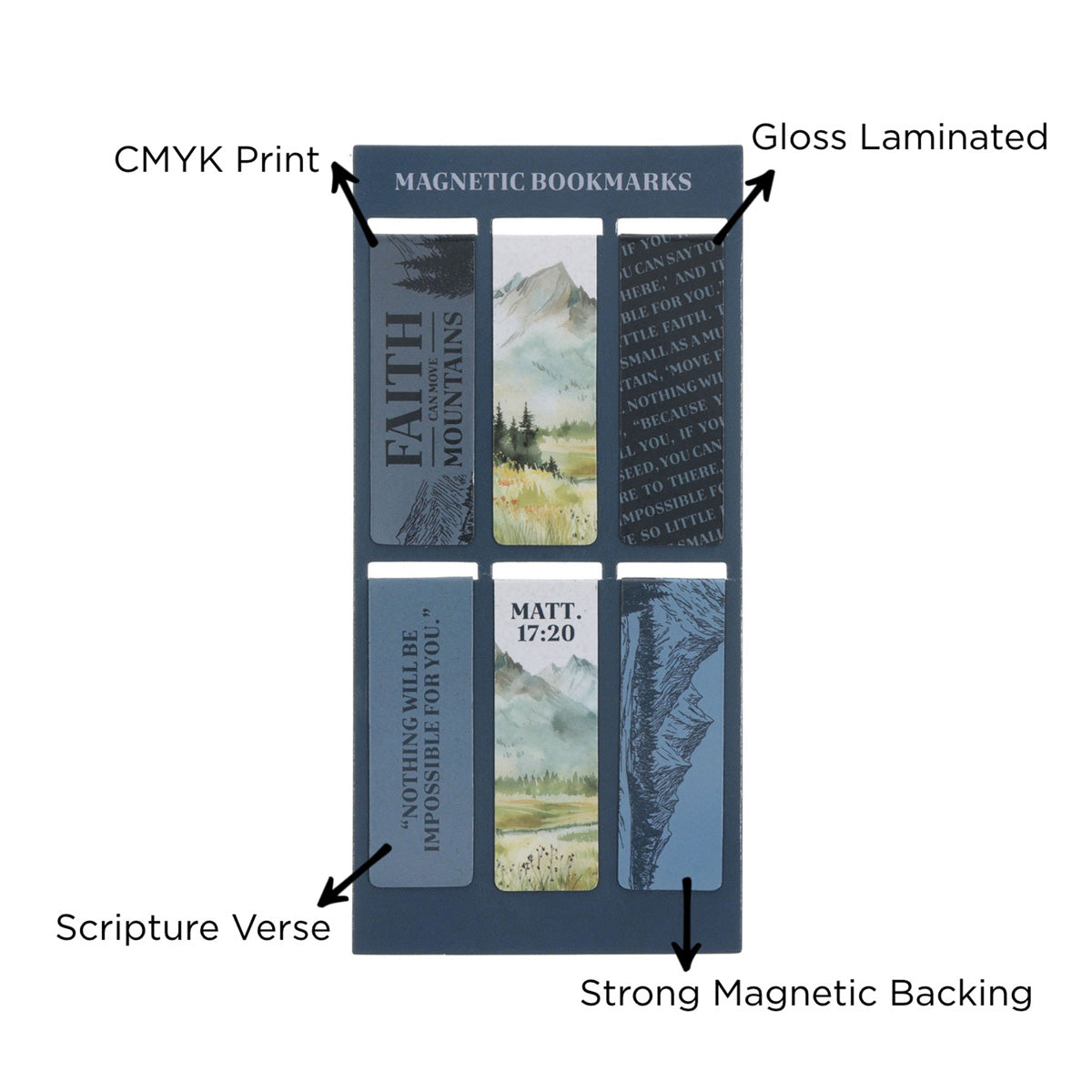 Faith Can Move Mountains Six-Piece Magnetic Bookmark Set